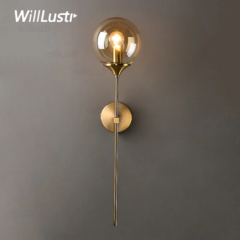 Global Glass Wall Light Torch Lamp Sconce Amber Clear Smoke Hotel Cafe Bar Porch Balcony Bedside Modern Mirror Side Lighting