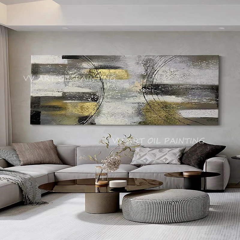 

100% hand-made modern gold foil simple thick oil canvas painting abstract sitting room dining-room wall no framework decoration