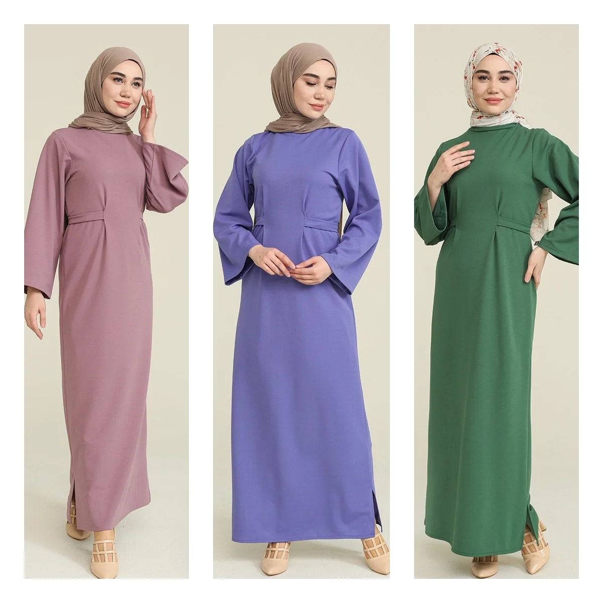 Waist Tie Dress Long Sleeve Zero Collar Shawl Bonnet Islamic Sets Women Hijab Travel Clothes Muslim Abaya  Prayer Scarf Sesonal
