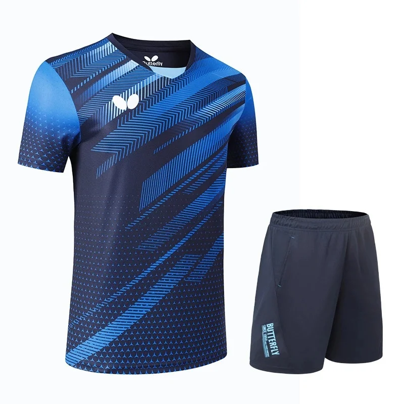 Men T-shirt Summer Quick Drying Female Training Badminton Suit Table Tennis Suit Printed T-shirt Boys Breathable Sports Suit