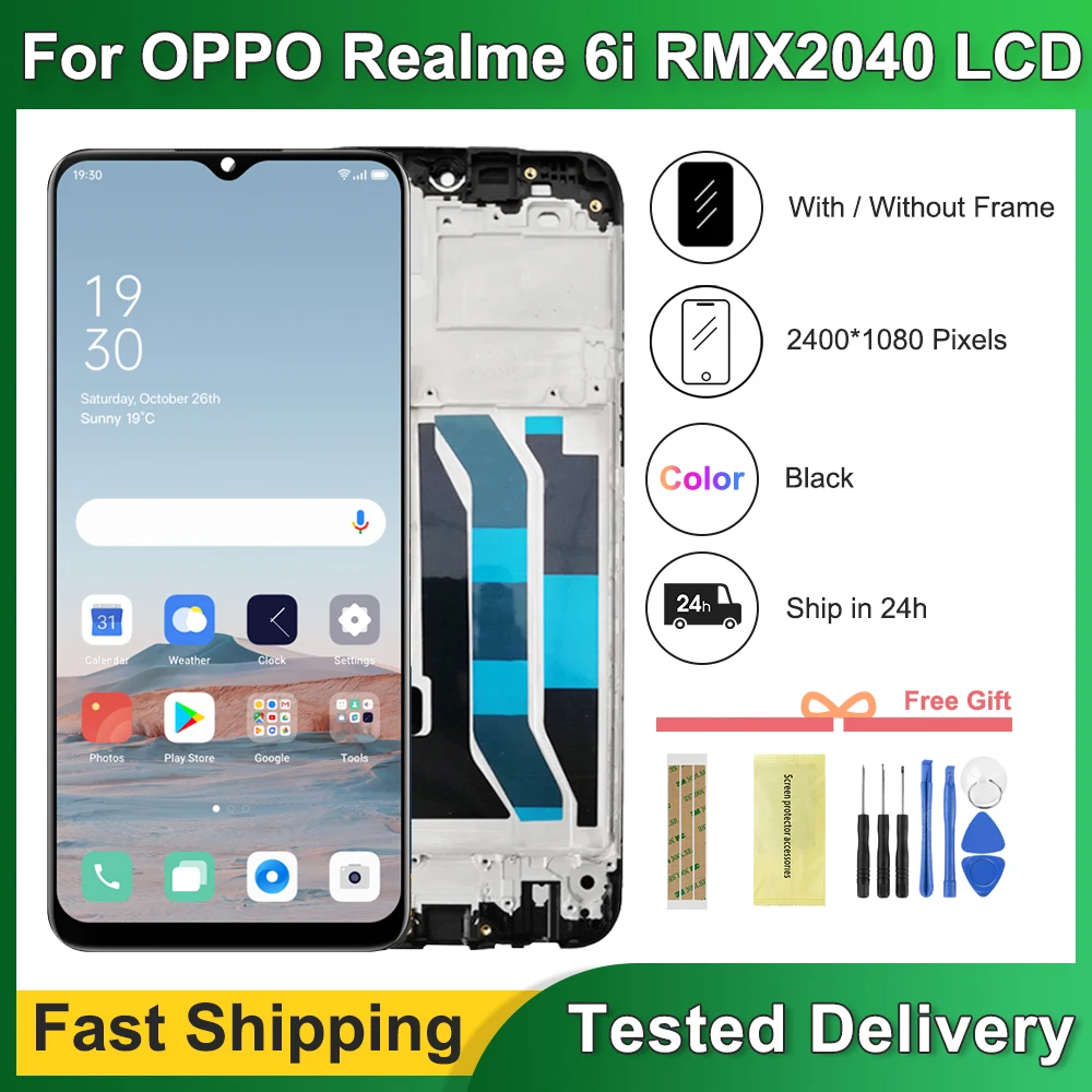 Дисплей 6 5 дюйма для OPPO Realme 6i LCD RMX2040 дисплей с рамкой Realme6i Замена ЖК-дисплея