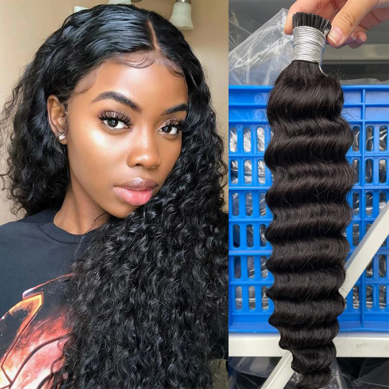 Deep Wave Microlink Human Hair Extension For Black Women 12A Brazilian I Tip Hair Extensions Wavy Virgin Itip Hair Bundles Weave