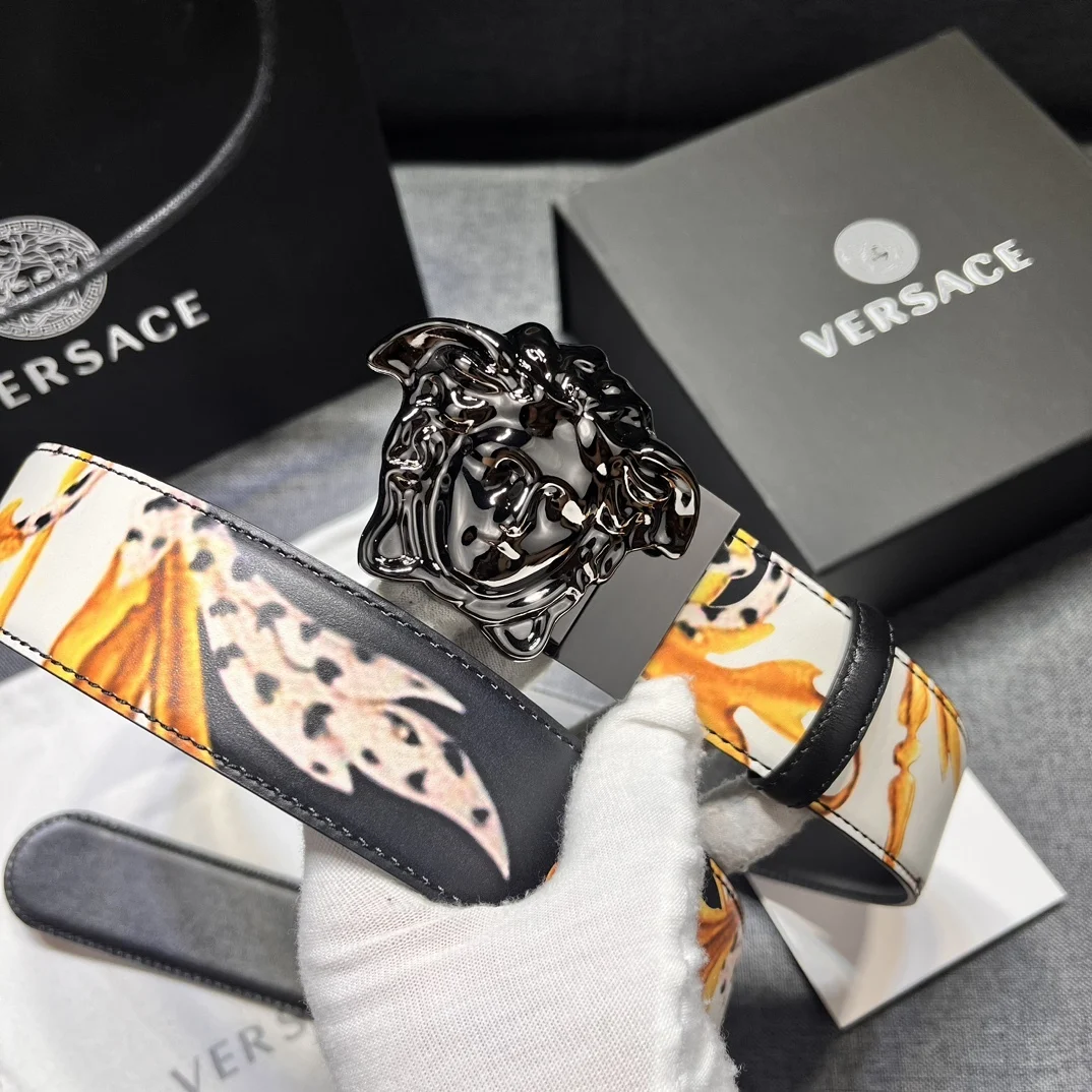 ln Стиль Ремень Versace Новый Высокое Качество Saffiano кожа Бондаж Принт 3D Medusa Пряжка