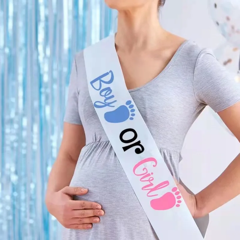 

Gender reveal party boy or girl print sash Welcome Baby Shower balloon Decoration Mom and Dad Baby Gender Reveal houlder Strapc