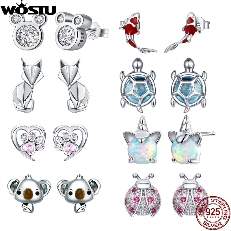 Hot Selling 100% 925 Sterling Silver Cute Dazzling Mouse Animal Stud Earrings For Women Girl Authentic Original Jewelry Gift