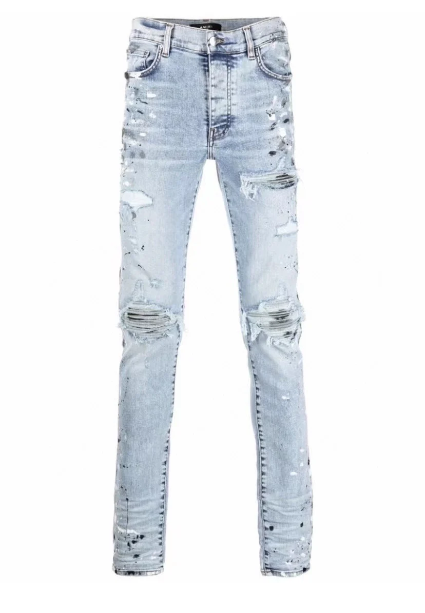 

paint splatters distressed-effect denim skinny ripped design distressed Biker Stretch Slim Pants Trousers Destroyed Motto Jeans