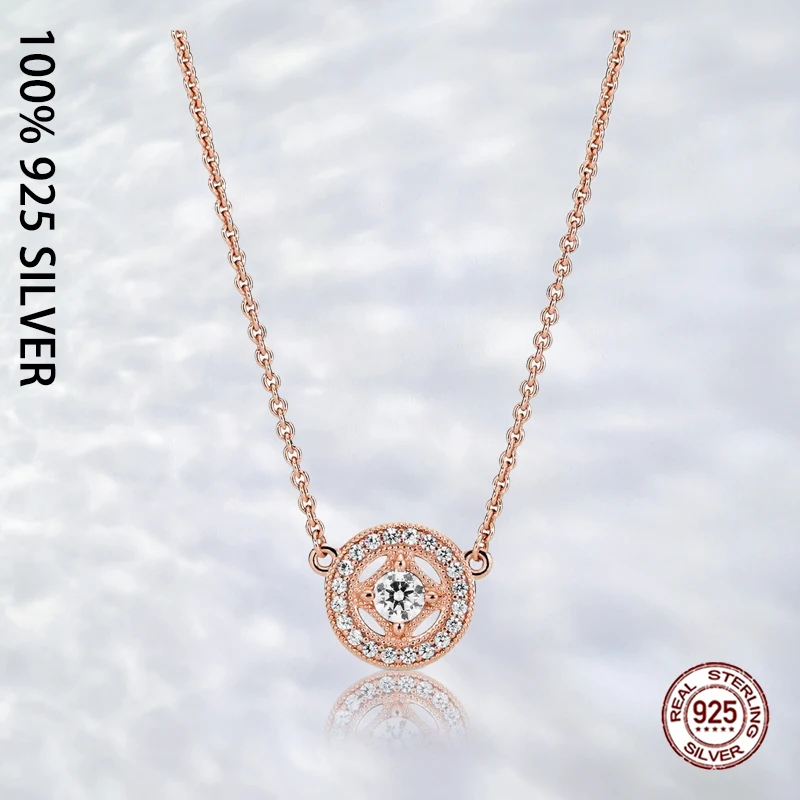 

Fit Original Real 925 Sterling Silver Vintage Circle Collier Necklace For Women Fashion Luxury Wedding Party Jewelry