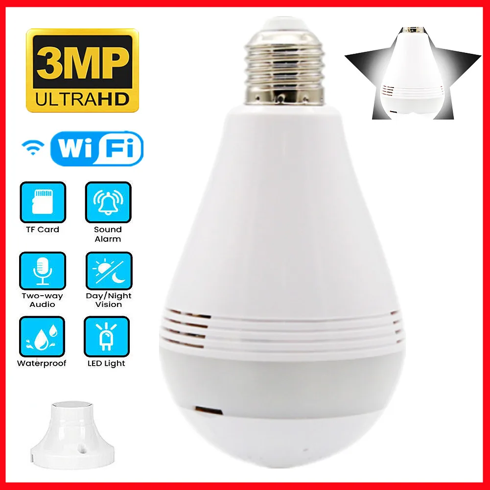 

VESAFE B1 3MP E27 Bulb Camera WIFI HD 360° Panoramic Lamp LED White Light Smart Life V380 APP Remote Control Fisheye Hidden Cam