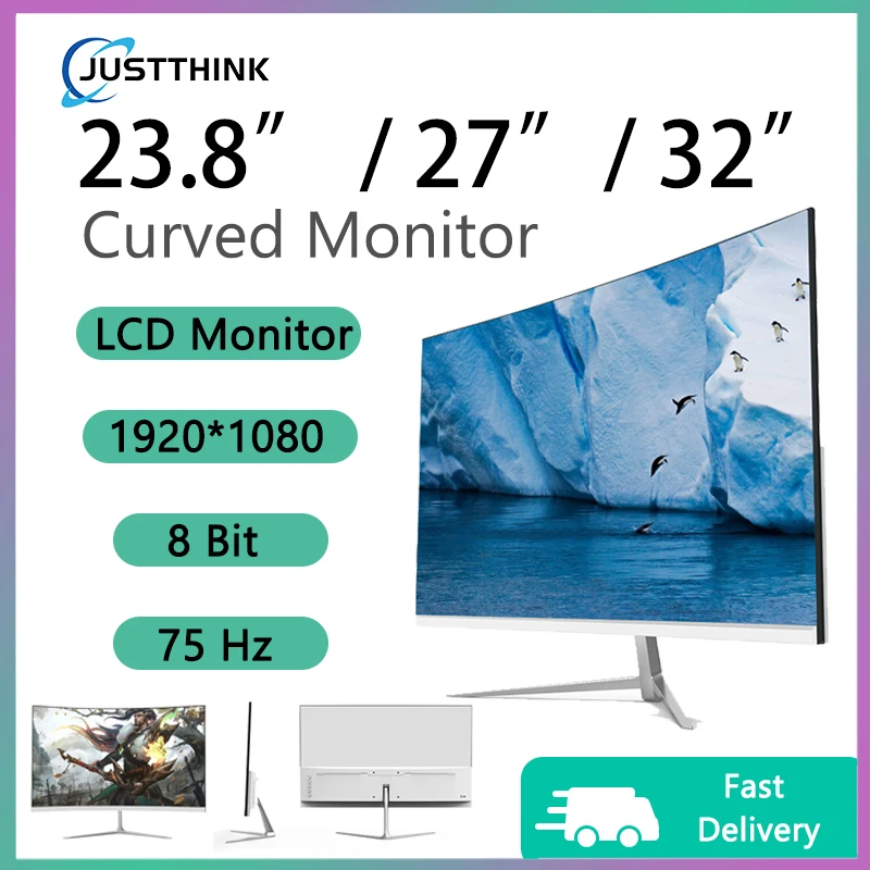 

23.8 Inch Curved PC Monitor 1080P 75Hz Desktop PC LCD Screen QHD Display Gaming Monitors Computer Screen LED 1920*1080 HDMI & DP