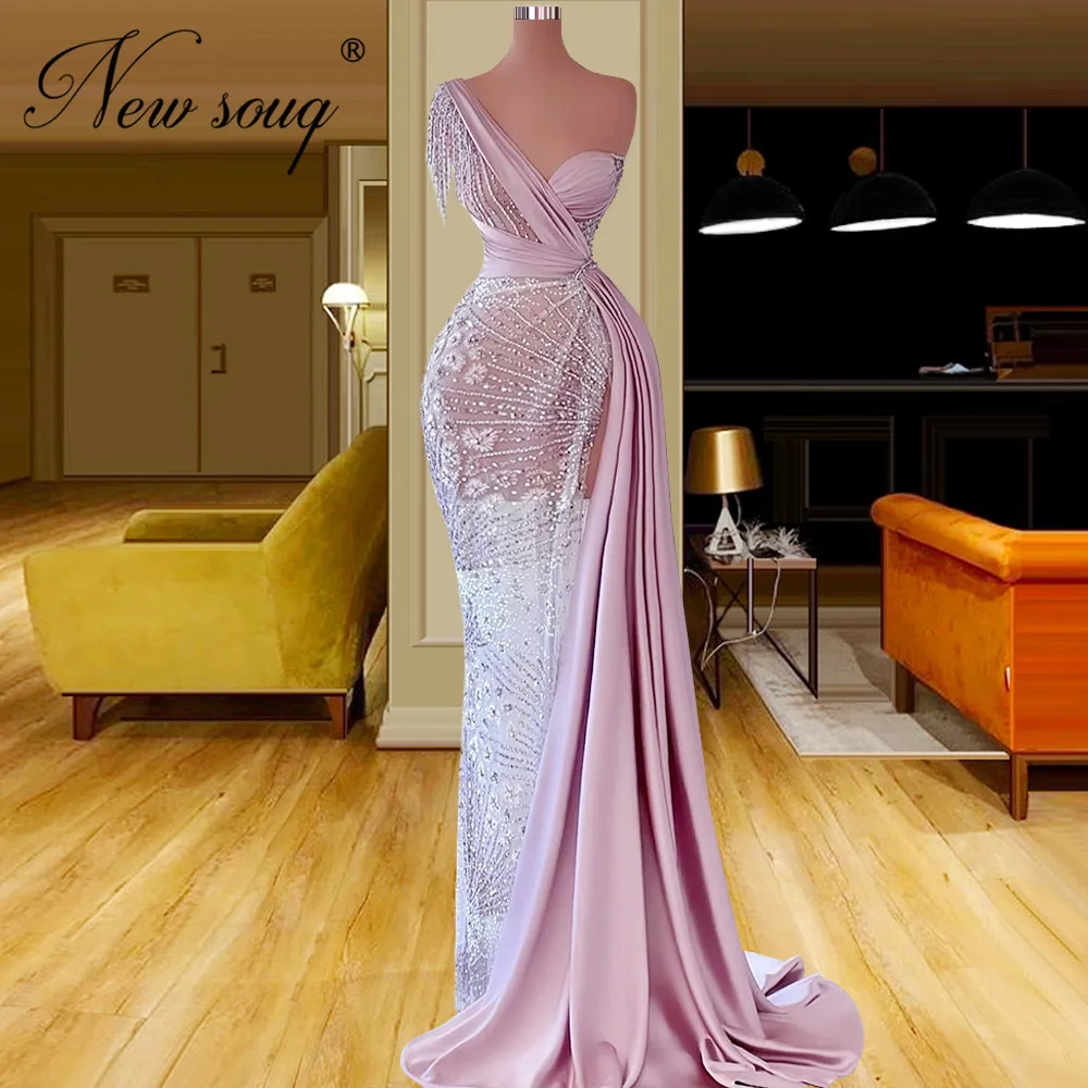 

Princess Pink One Shoulder Evening Dresses 2022 New Fashion Dubai Prom Dress Red Carpet Rnuway Dress Vestidos African Party Gown