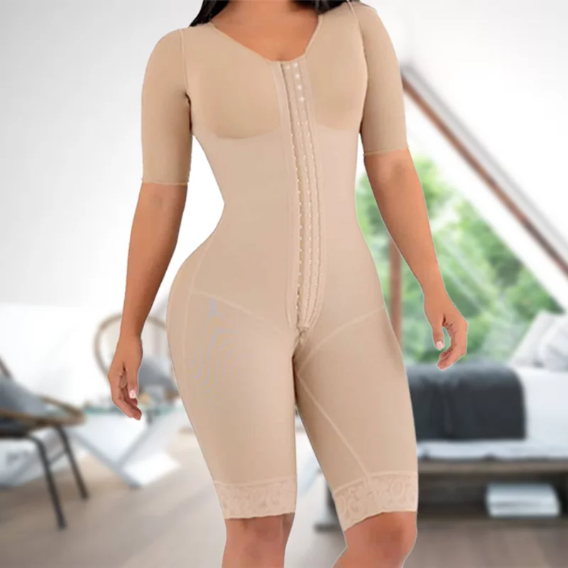 Fajas Postpartum One Piece Compression Girdle Brooch Sleeves Tummy Control Corset Abdomen Butt Lifter Panties Cincher Girdle