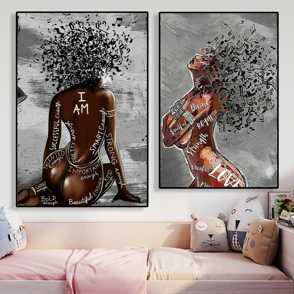 

Music Wall Art Poster African Girl Canvas Painting Women Sexy Prints Living Room Cuadros Home Picture Gallery Wall Art Decor