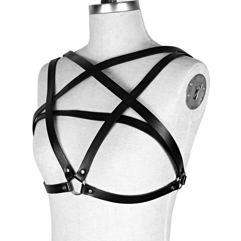 Women Body Sexy Underwear Harness Pentagram Accessory Adjustable Belt Erotic Lingerie Gothic Accessories  PU Leather Harness