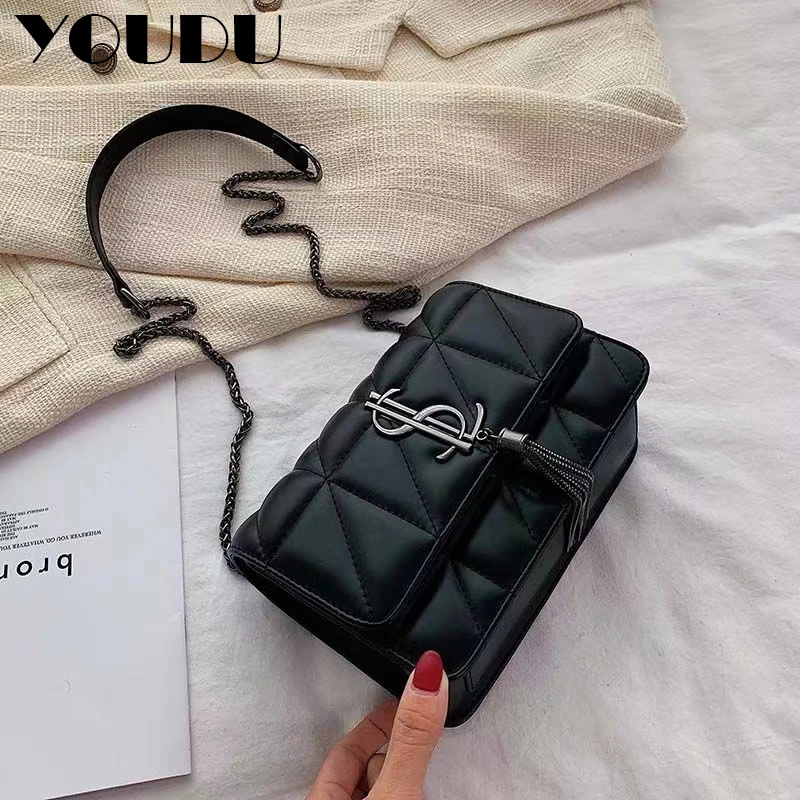 Women Luxury Brand Shoulder Bags Fashion Simple Tassel Chain Bag Ladies Leather Designer Handbags  Female Crossbody Bags Purse