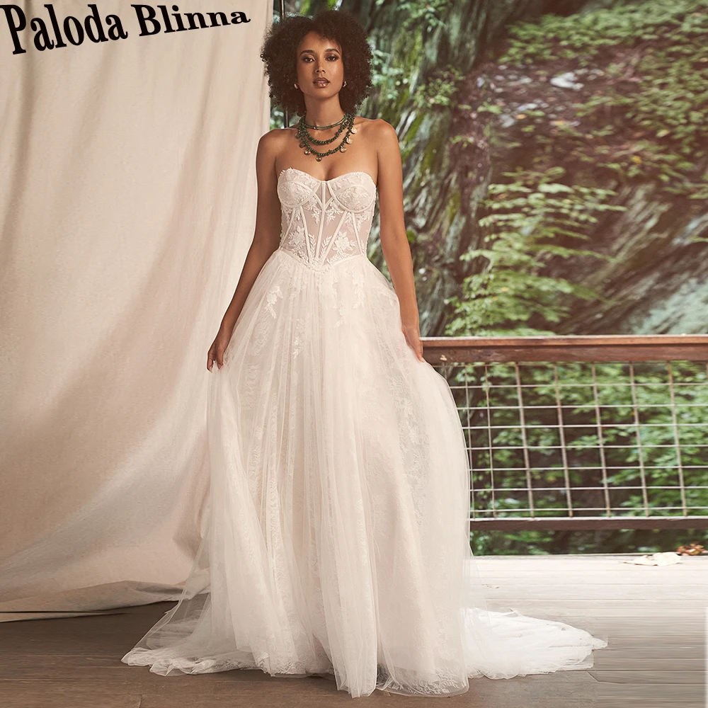 

Paloda Classic Sweetheart A-LINE Wedding Gown For Bride Lace Appliques Court Train Sleeveless Tulle Robe De Soirée De Mariage