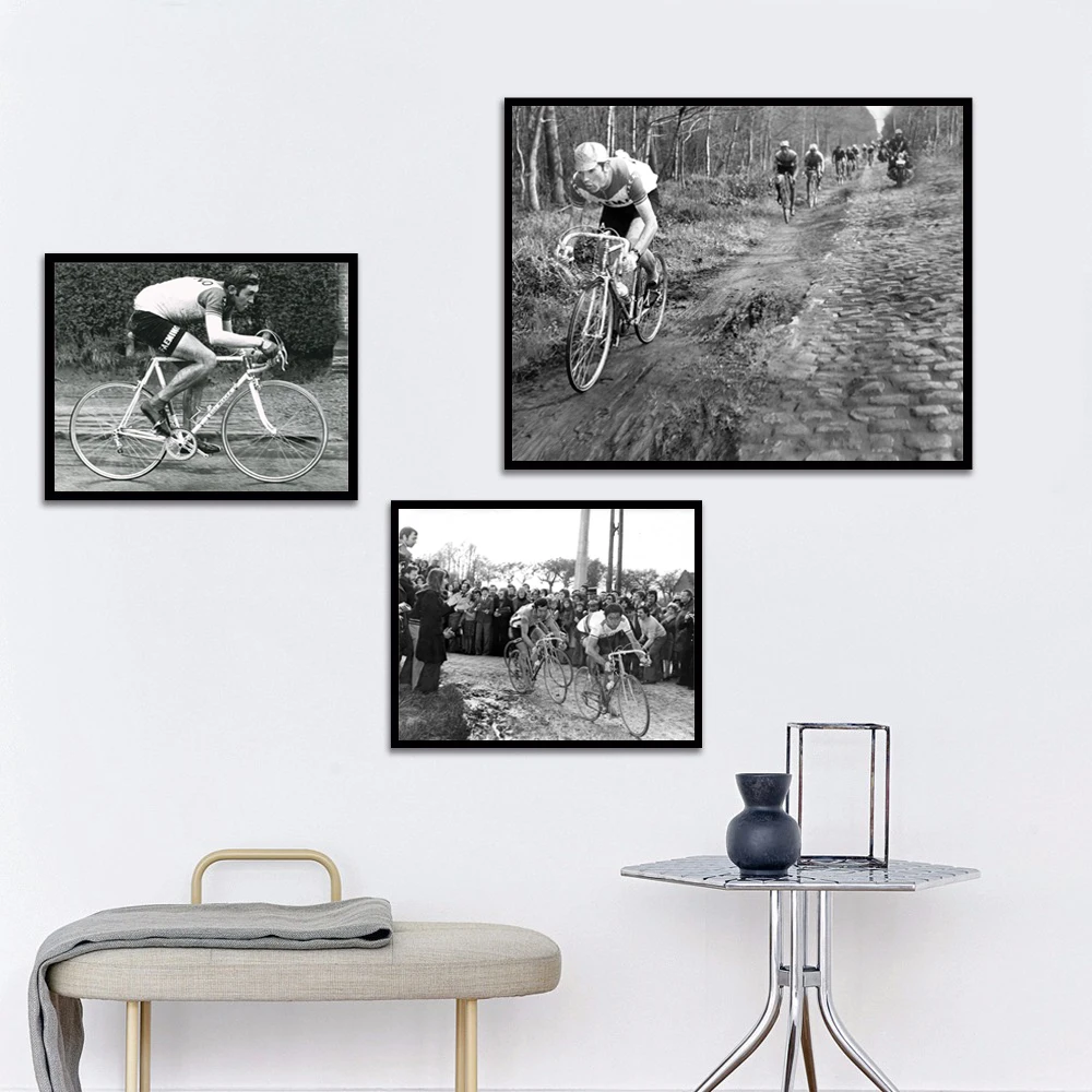 Cycling Photography Poster Canvas Painting Eddy Merckx, Paris-Roubaix 1969 Vintage Bicycle Prints Bike Decor Gift for Cyclist