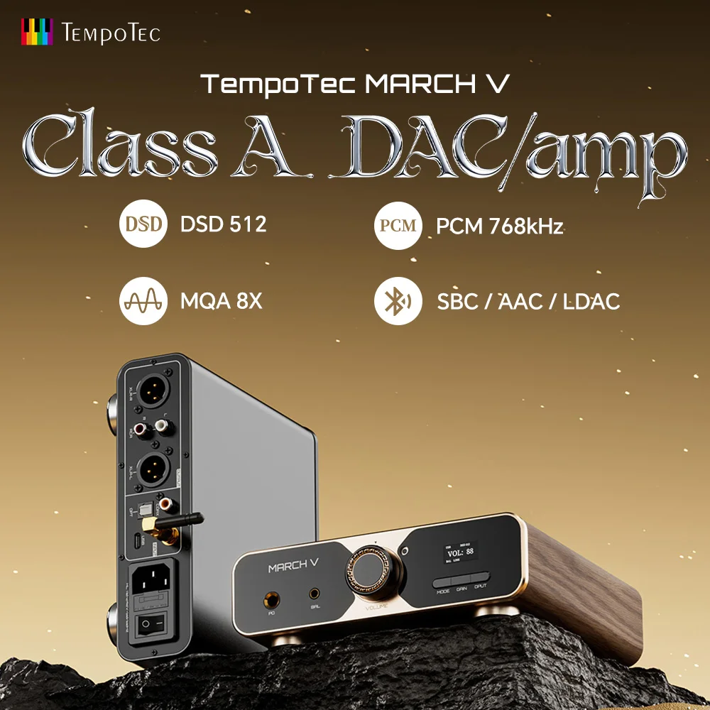 Фото TempoTec EZHiFi MARCH V-M5 USB Bluetooth DAC и усилитель для наушников класса A, коаксиальный, оптический вход SPDIF, выходы 4.4BAL, 6.35PO. Поддержка PCM768kHz, DSD512. №1