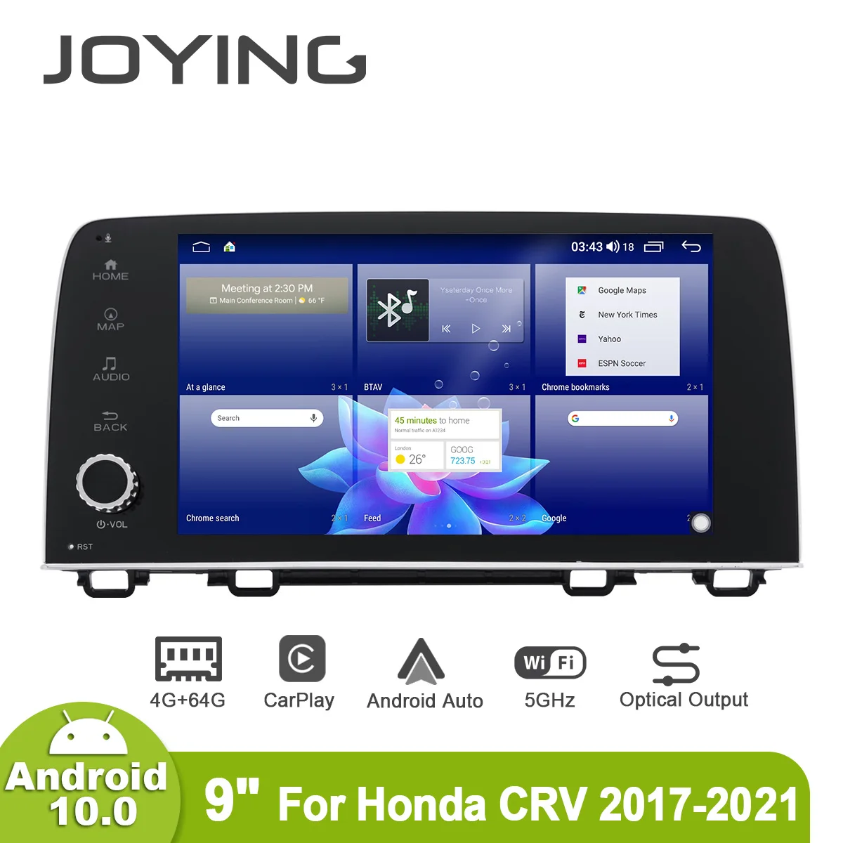 

Автомобильный радиоплеер JOYING 1 din, 9 дюймов, HD экран, Восьмиядерный, Android 10,0, для Honda CRV2016-2017, 4 Гб + 64 ГБ, GPS, карта