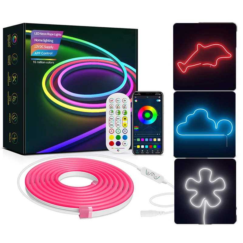 

Гибкая светодиодная лента, цветная RGB неоновая LED полоска с дистанционным управлением, водонепроницаемая музыкальная функция для гостиной и спальни