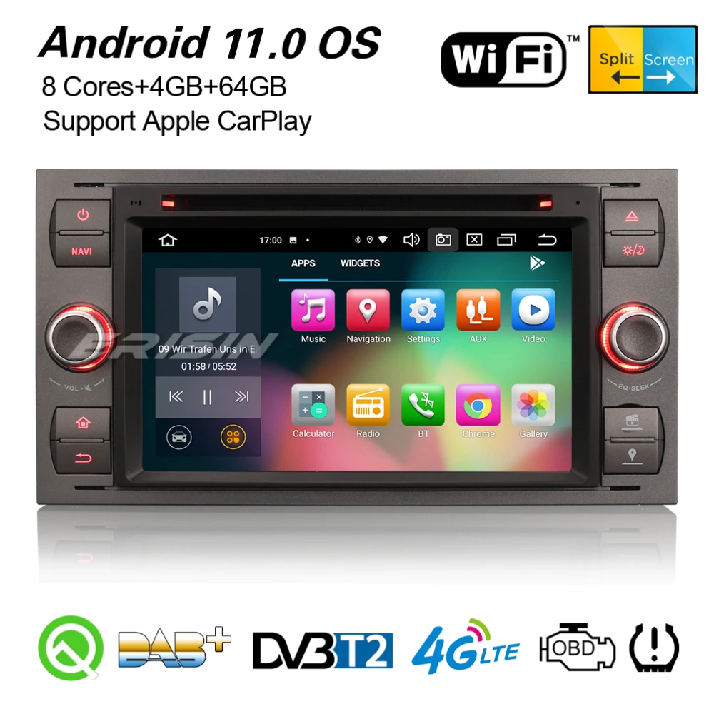 Erisin 8166 8-ядерный DSP Android 11 автомобильное стерео CarPlay DAB + GPS WiFi OBD2 BT Navi для Ford Fiest Transit