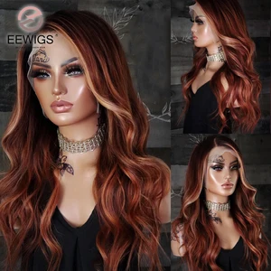 Body Wave Synthetic Dark Brown 30 Inch Glueless 13X4 Transparent Lace Front Drag Queen Wigs For Women Preplucked Baby Hair