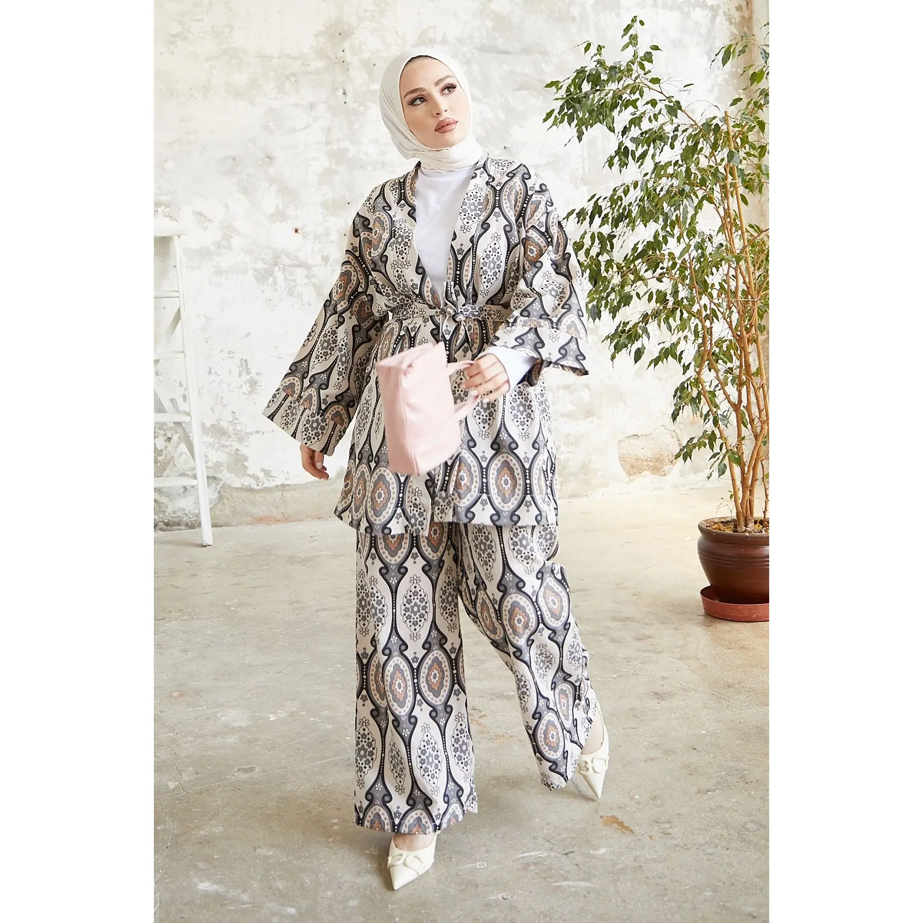 2 pieces Women's Set Maxi Jacket kimono  and Pant Muslim Fashion Muslim Sets İslamic Clothing Dubai Turkey 2021 hijab women set