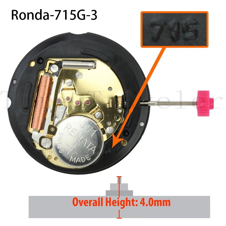 

Harley Ronda 3 Hand Quartz Watch Movement HQ715G Gold Plates Date At 3:00 Overall Height 4.0mm