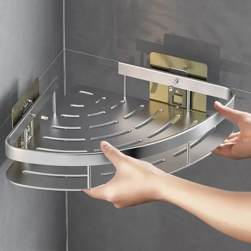 

No Punching Bathroom Accessories Aluminium Alloy Shelf Shampoo Storage Shower Organizers Wall Angle Shelves Wall Mounted Shelves
