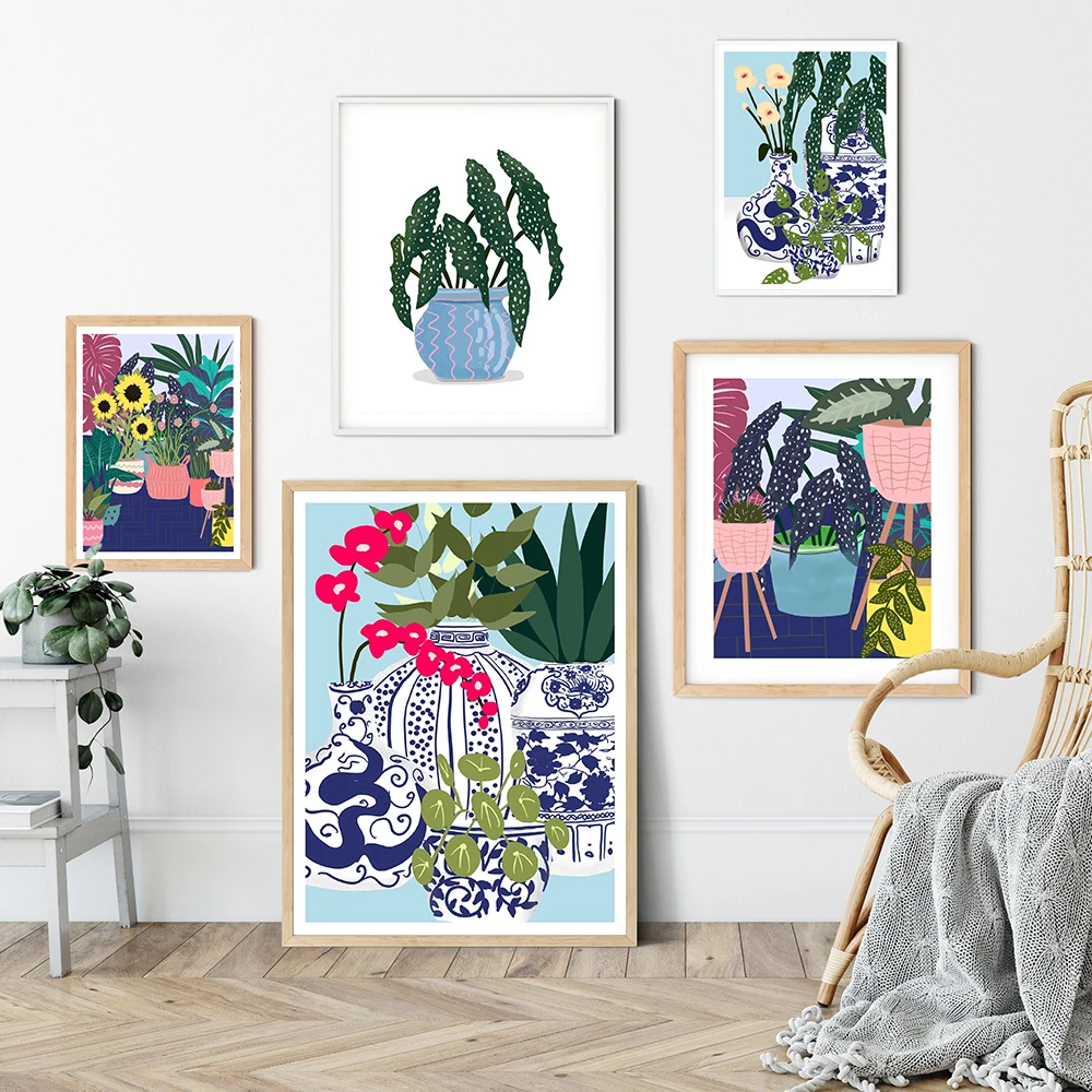 

Тропические растения эклектическая галерея искусство стены Искусство Цветок иллюстрация новоселье Холст Картина комната Домашний декор