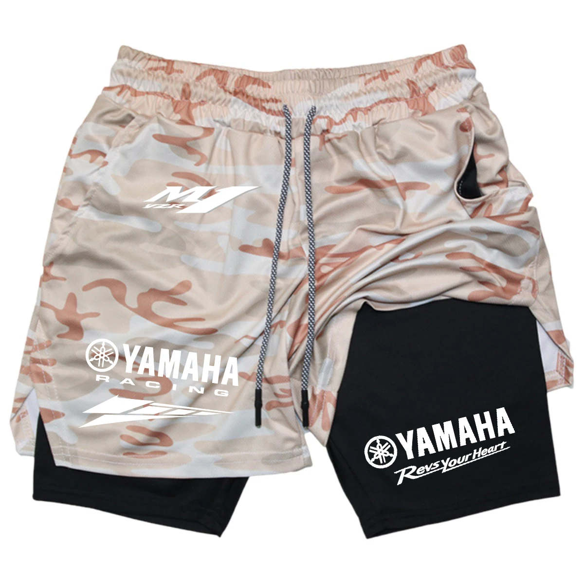 Мужские летние беговые шорты YAMAHA Racing Team 2-в-1, двухслойные, для спортзала, удобные, дышащие, спортивная одежда для активного отдыха (art.: 3920db5fe0165) - 3920db5fe0165