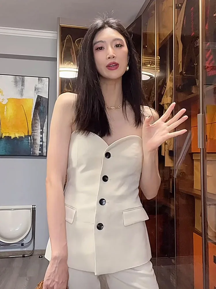 Zach AiIsa summer new temperament female heart-shaped collar flap underwear vest + all-match high-waisted trousers slits