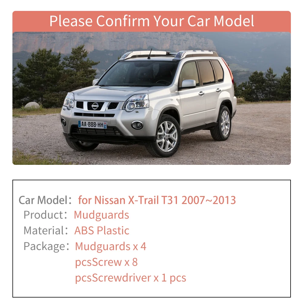 4 шт. автомобильных брызговиков для Nissan X-Trail T31 2007~2013 2008 2009 2010 2011 2012 расширители