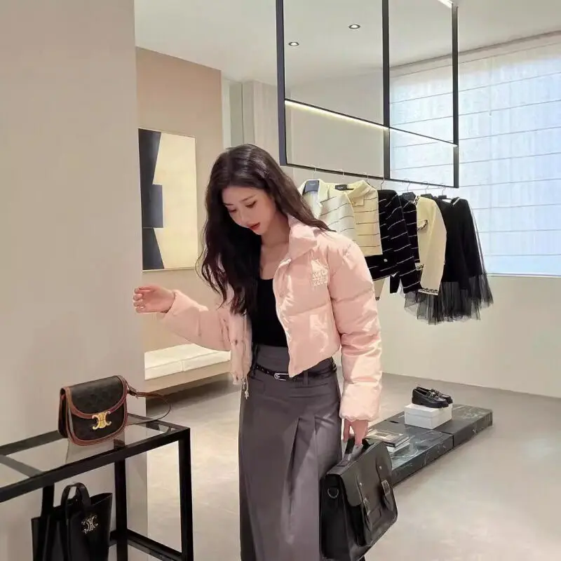 Copy 1: 1 MiuMiu 24ss Новый розовый воротник Короткий пуховик Модный многофункциональный