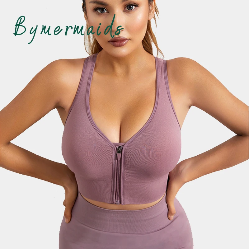 Bymermaids️ Women Large Size Sports Bra Front Zipper Bra Without Bones Push Up Bralette Fitness Running Shockproof Yoga Tank Top