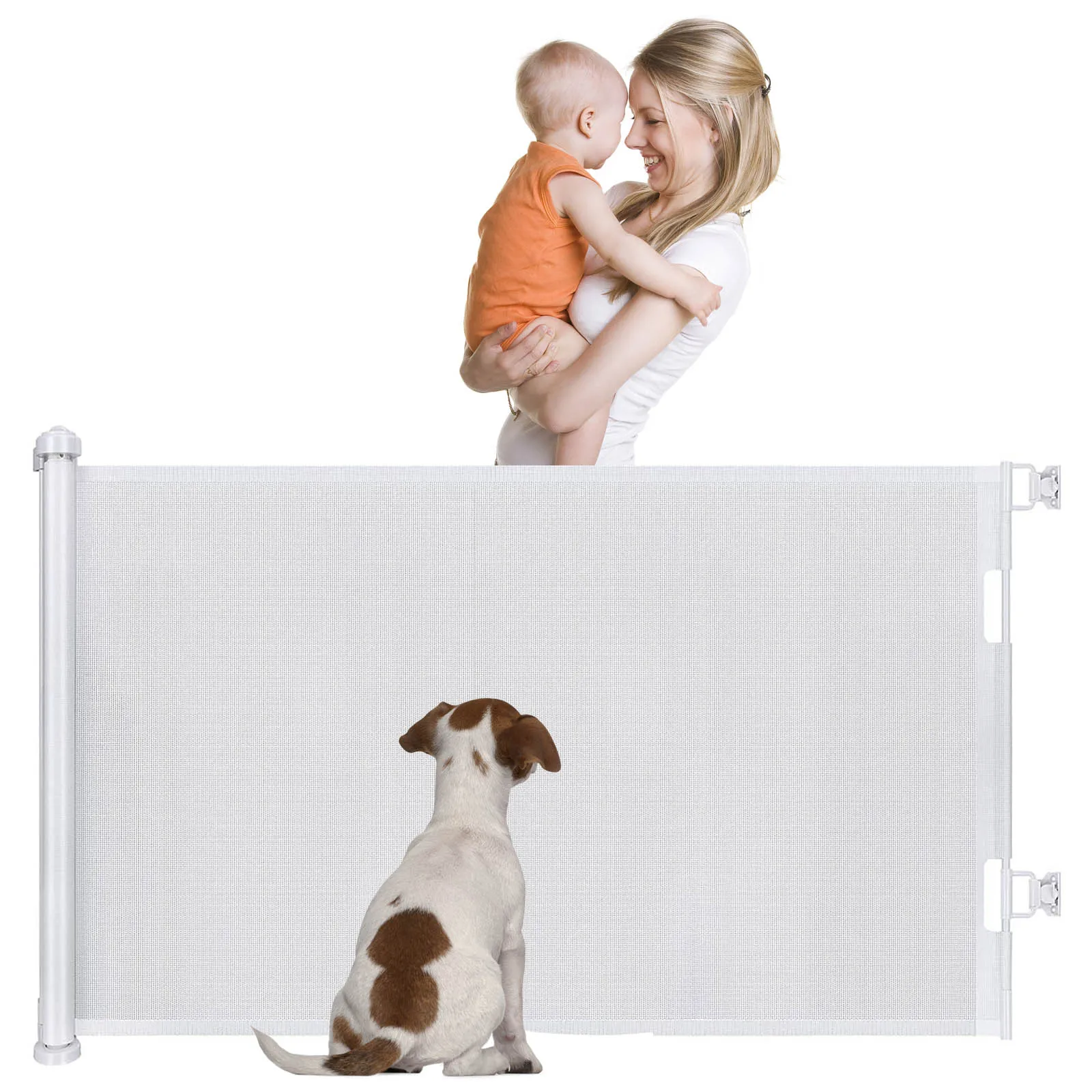 Upgraded Retractable Stair Mesh Gate for Dog and Baby 150x86 cm Safety Gates for Children & Pet with One Handed Silent Operation