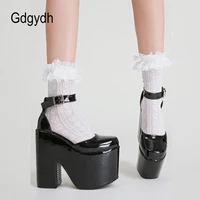 gdgydh pink chunky platform heels for women closed toe sweet gothic high heels sandals shoes ankle buckle patent leather