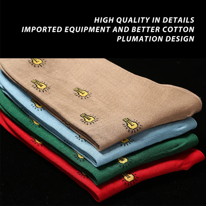 Men's Dressing High Socks Large Size Mercerized cotton Dual-needle Luxury Fashion Spring Summer Thin Formal Wear 4 Colors