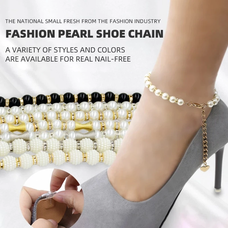 

1Pair Imitation Pearl Heels Band High Heels Holding Anti-skid Belt Lazy Shoelaces Shoe Accessory Decoration Elastic Straps