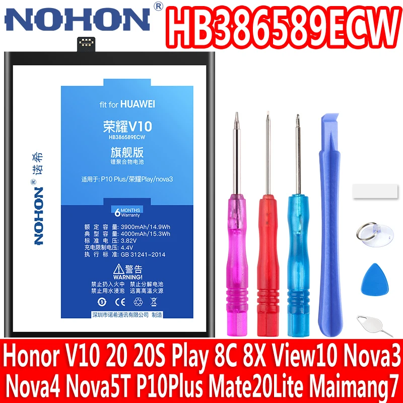 Аккумулятор NOHON HB386589ECW для Huawei Honor V10 20 20S Play 8C 8X View10 P10 Plus Mate 20 Lite Nova 3 4 5T Maimang 7, сменный