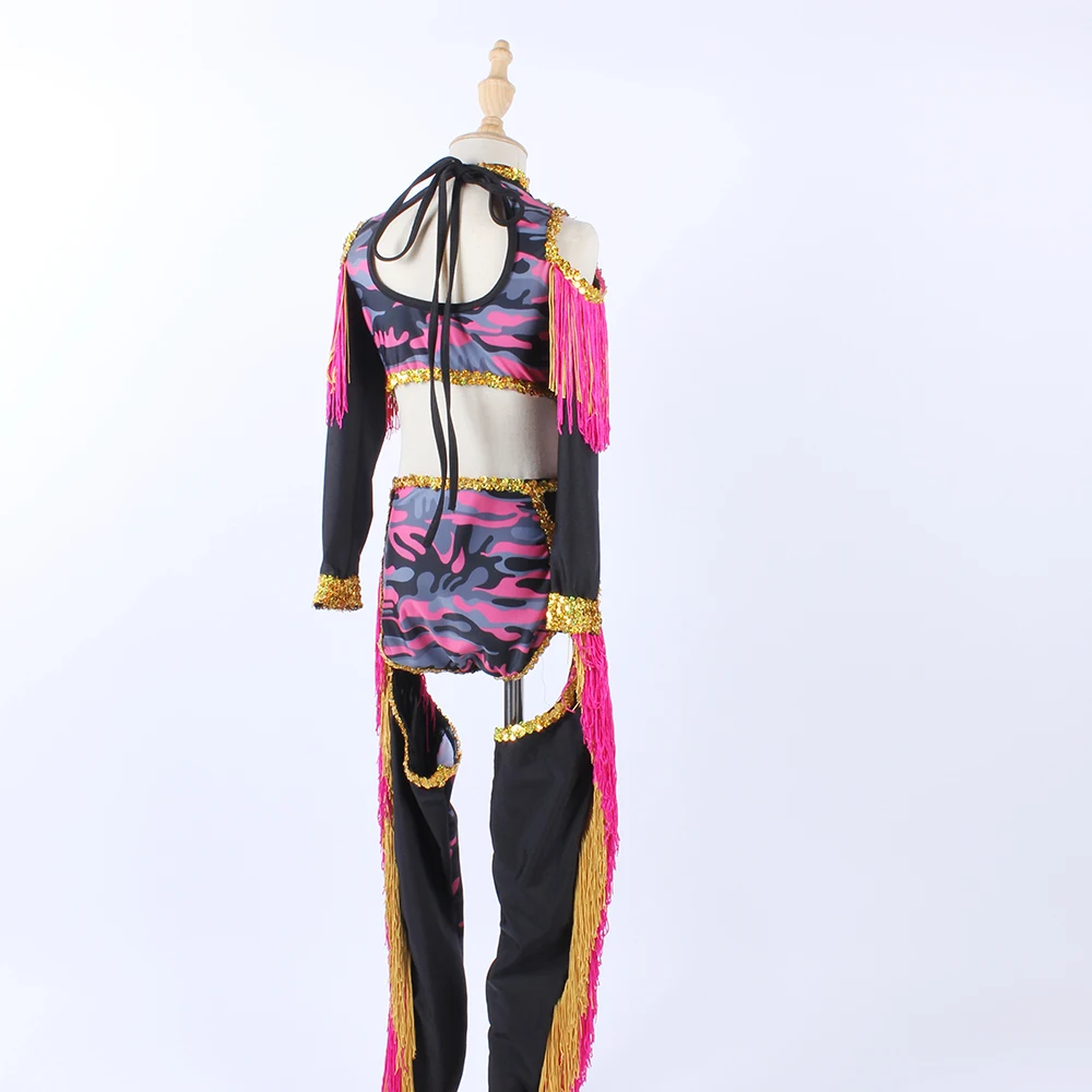 Комбинезон для девушек с камуфляжным принтом чарлидинга блестящий танцевальный