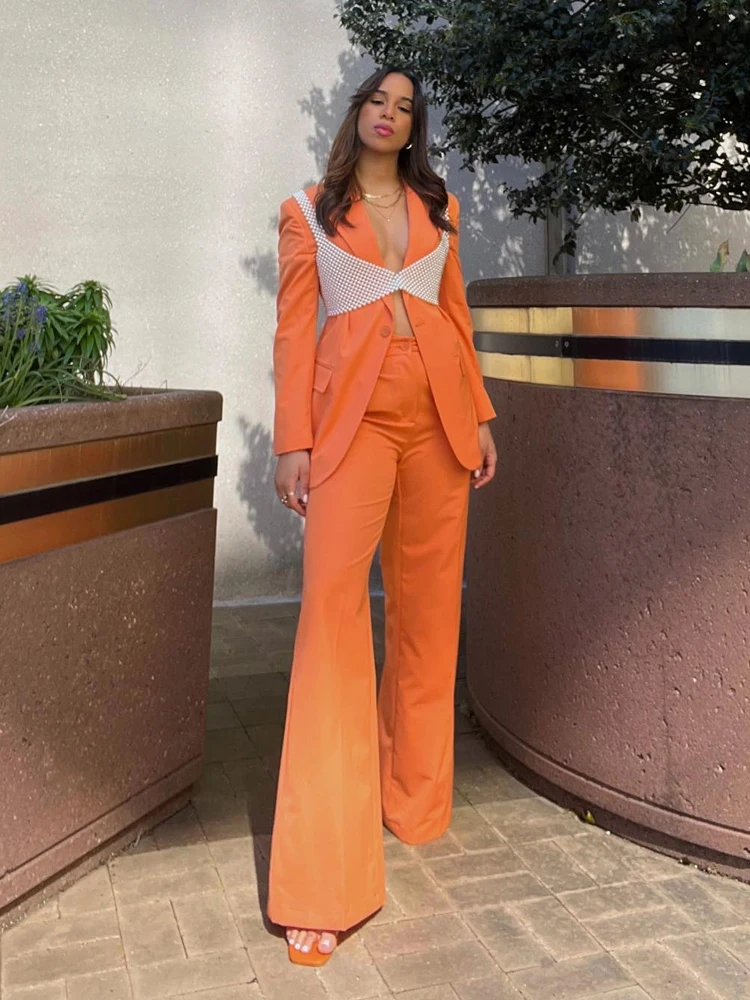

Women Trousers Elegant High Waist All-Match Orange Pants 2022 Summer Thin Chic Full Length Wide Leg Pants Streetwear Y2k Clothes