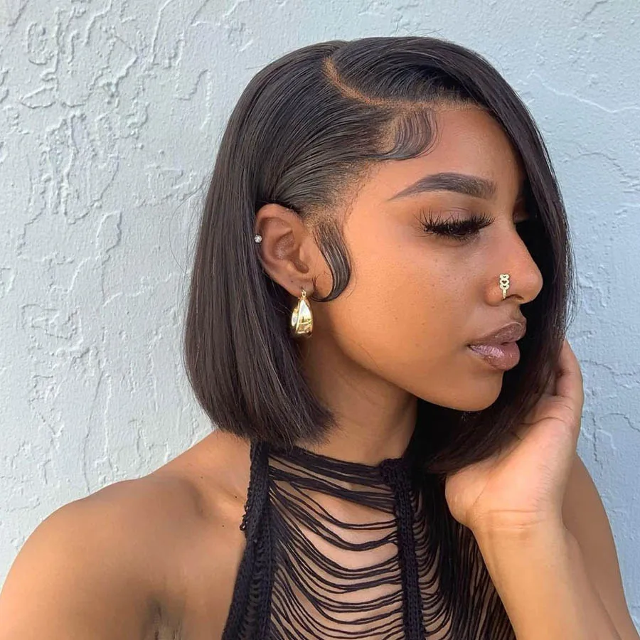 

Straight Hair Bob Human Hair 4x4 Lace Closure Wigs For Black Women Peruvian Short Natural Color Hair 13x4 Lace Frontal Wig