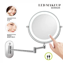 양면 USB 충전 크롬 메이크업 거울, 스마트 화장품 거울, 3 색 조명, 8 인치, 3x, 5x, 7x, 10x 확대