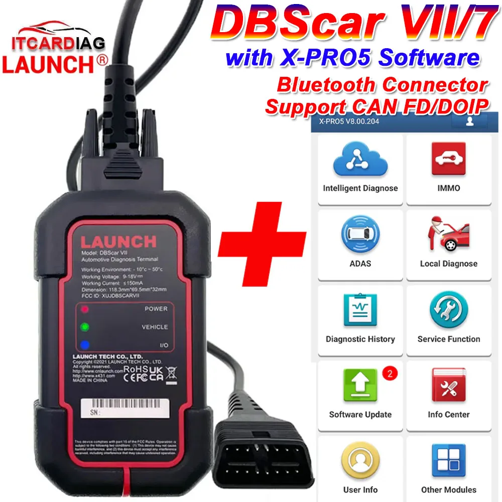 Bluetooth-коннектор Launch X431 DBScar VII DBScar7, сканер кода DBSCAR с поддержкой протокола Doip CAN FD для XPRO5 XD DZ, продиумный инструмент