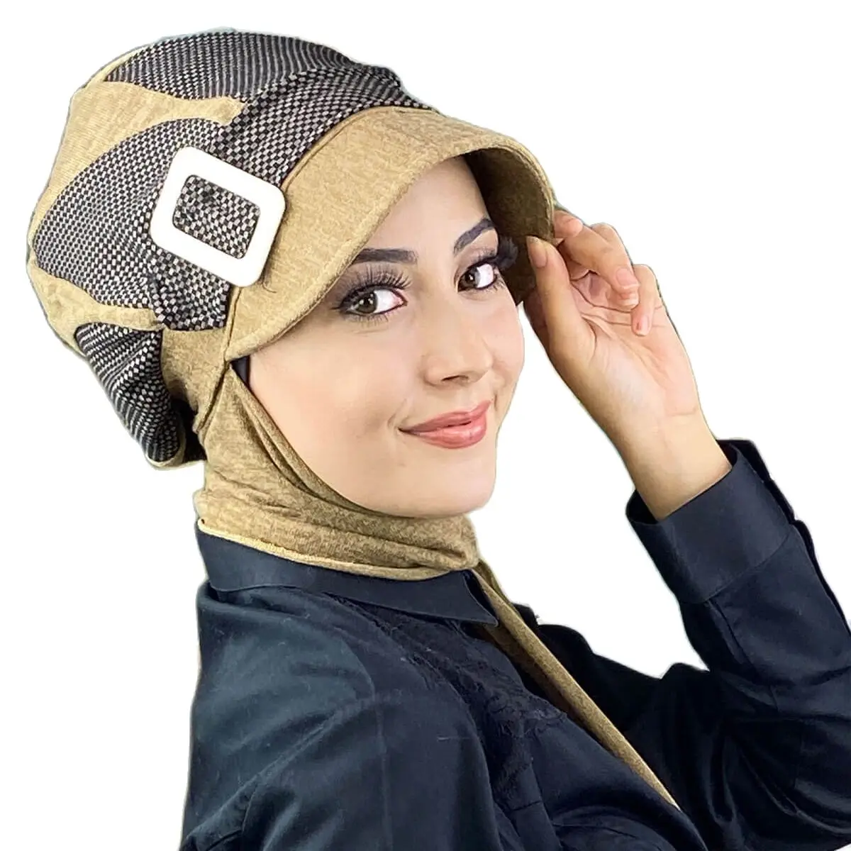 

Light brown Atkılı Sportwaer pattern new fashion Islamic Muslim women scarf which is immediately available 2021 Trend hijab beanie bone