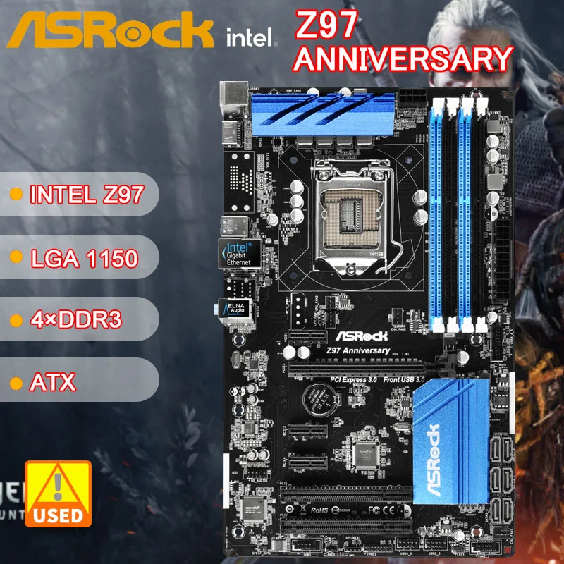 Материнская плата ASRock Z97 на годовщину, LGA 1150, Intel Z97, 4xDDR3, 32 ГБ, HDMI, USB 3,1, ATX, поддерживает процессор Intel Core 5-го поколения i7i5i3
