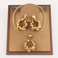 dubai gold plate jewelry sets women drop earrings and pendant high quality copper necklace african jewelry wedding party gift