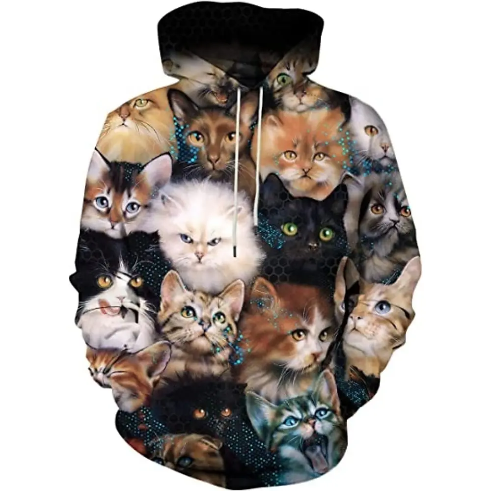 

Men's Hoodie Pullover Sweatshirt Hooded cat Graphic Prints Viking Front Pocket Casual Sports 3D Print Sportswear Ethnic Fall