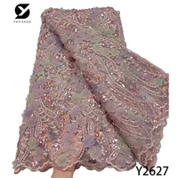 2022 latest nigerian sequin lace fabric hand beaded lace fabric luxury french 3d flower embroidery lace fabric wedding y2627