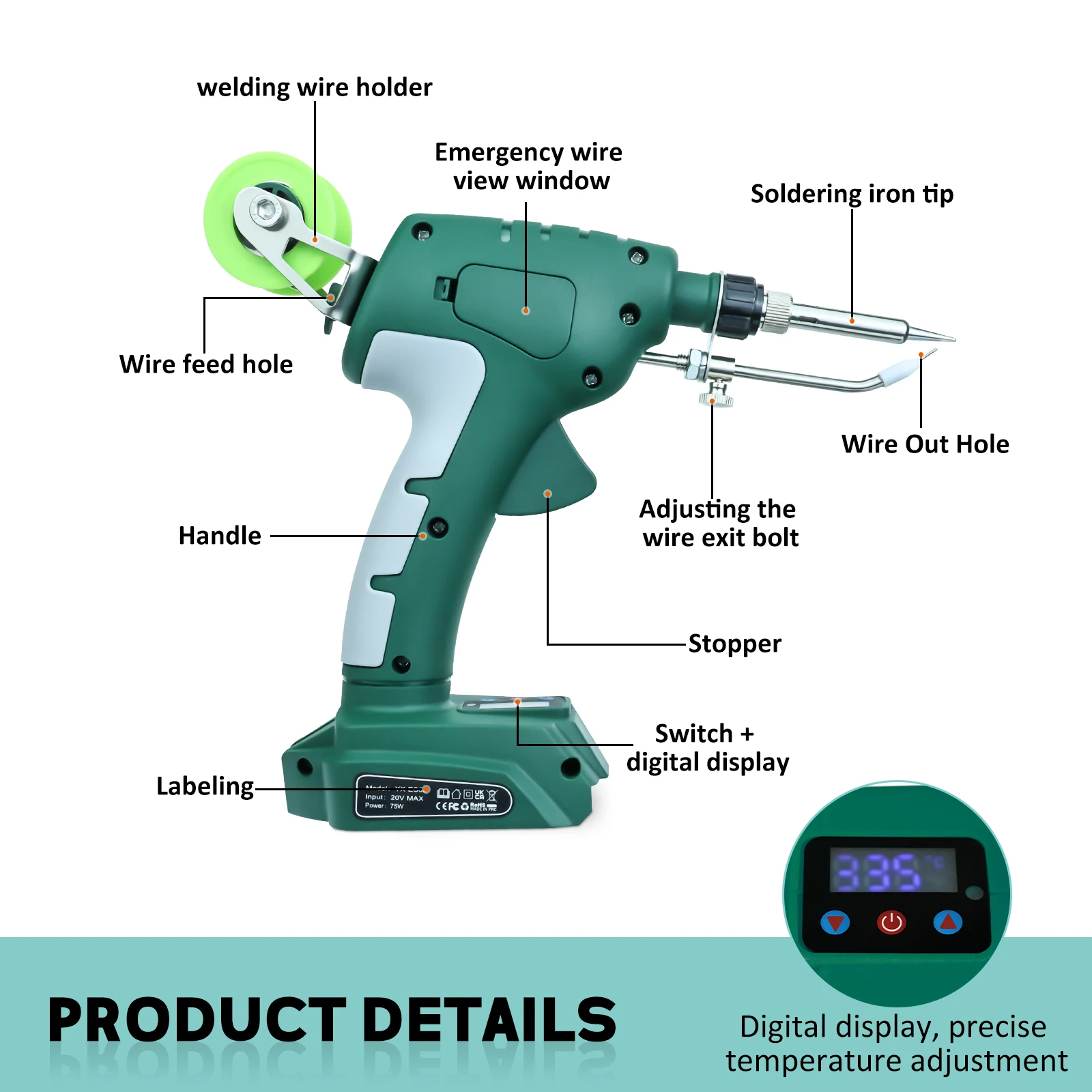 Беспроводной паяльник для Bosch 75 Вт 18 в литий-ионная батарея 200-460 ℃